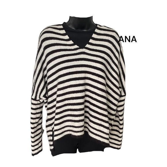 A.N.A black white knit striped sweater with lace up tie back Size Med - Picture 1 of 8